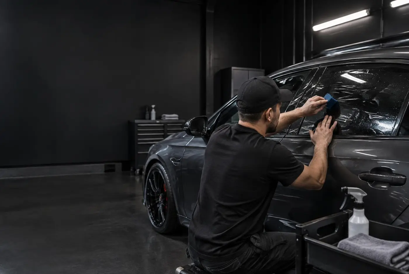 Shine City Tint installer applying window film
